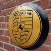Side view of Porsche mild steel sign