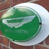Side view of Aston Martin mild steel sign