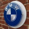 Side view of BMW mild steel sign