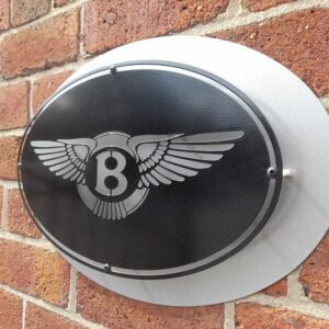 Side view of Bentley mild steel sign