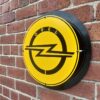 Side view of Opel mild steel sign