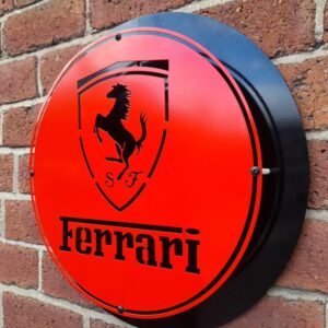 Side view of Ferrari mild steel sign